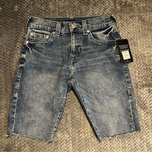 Men's True Religion Distressed Blue Denim Cut-Off Shorts Raw Hem Size 30